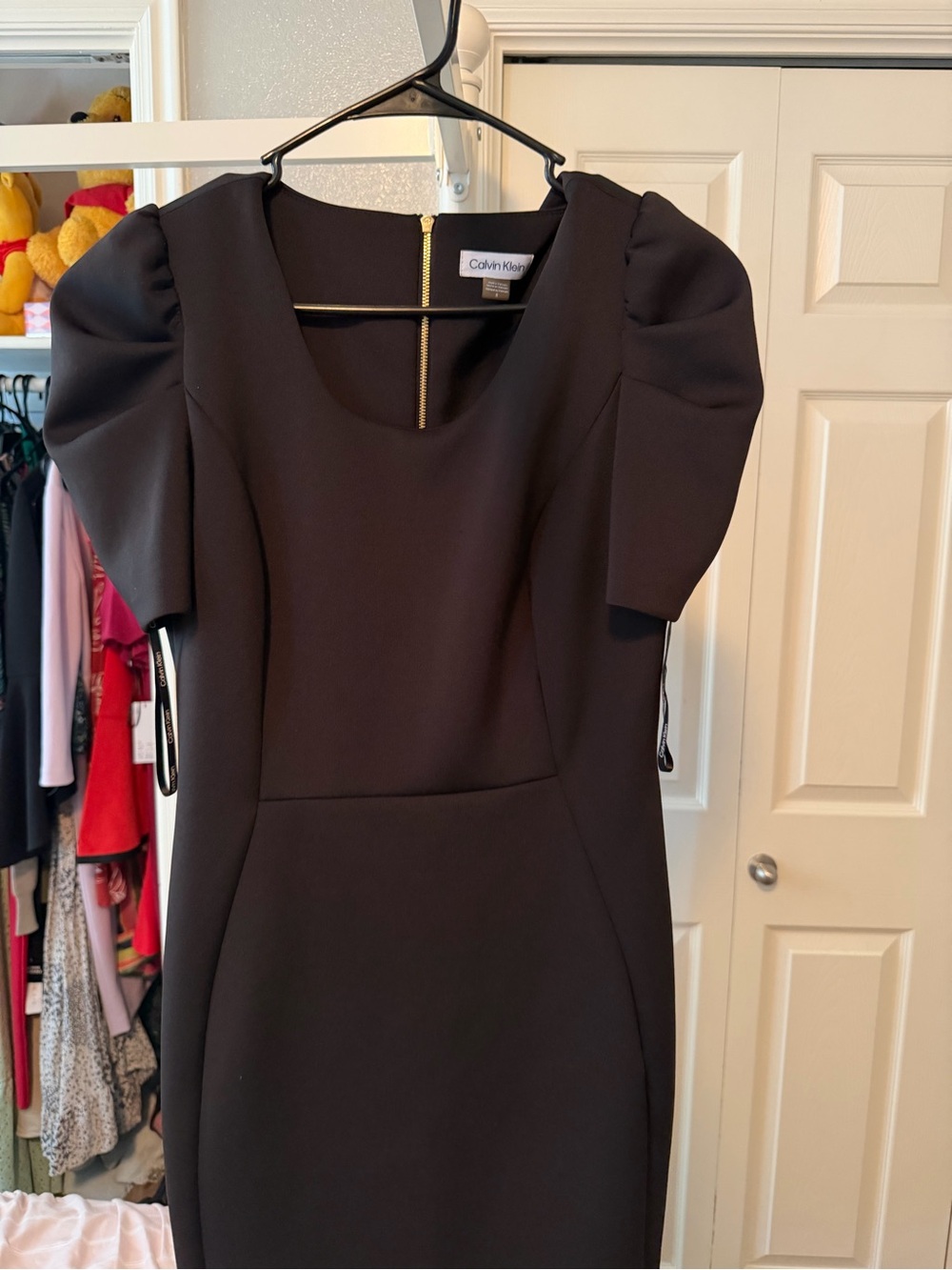 Calvin Klein Black Midi Dress with Puff Sleeves